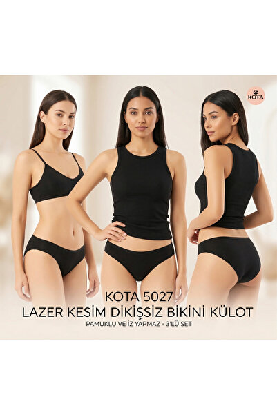 KOTA 3-Pack Laser Cut Seamless Bikini Panties - Healthy 100% Cotton Fabric