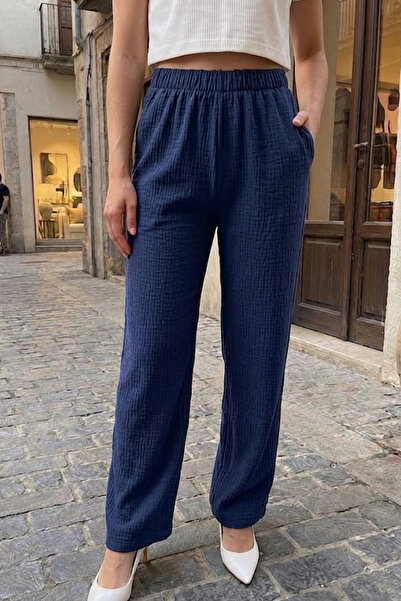 Devinka Women's Wrinkled Fabric Comfortable Pants with Elastic Waist