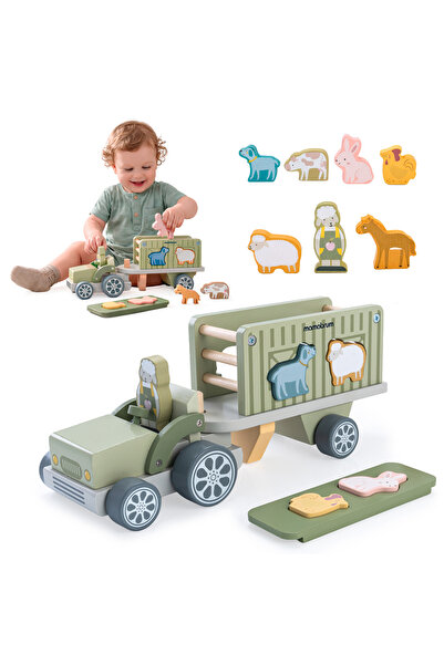 mamabrum Wooden tractor with sorter trailer and animals