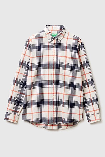 United Colors of Benetton Cămașă 100% bumbac cu model pătrat și detaliu buzun...