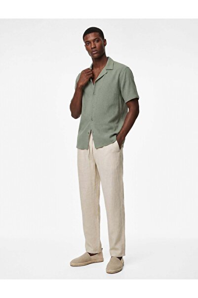 Koton Cămașă verde pentru bărbați, cu mânecă scurtă, croială normală, cu gule...