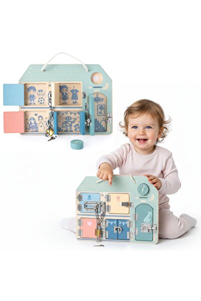 mamabrum Tablă Montessori senzorială din lemn cu încuietori