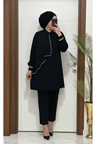 masalabiyem 3122 K 100 Black Large Size Stone-Embellished Tunic