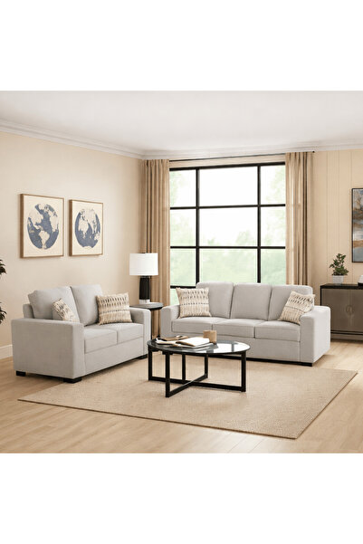 Roots Furniture طقم غرفة معيشة كونفا رمادي (أريكة + كرسي حب)