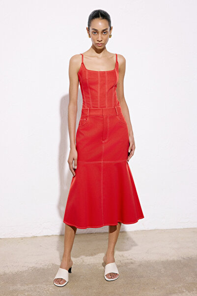 rue Denim Dokulu Midi Narçiçeği Etek