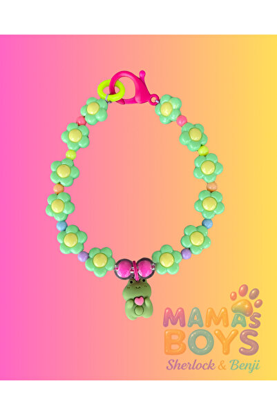 Mamasboys Yeşil çiçekli köpek kolyesi / tasması