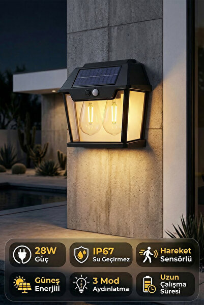 ALFAGİFT Solar Sensörlü Duvar Lambası Güneş Enerjili LED Bahçe Aydınlatma IP6...