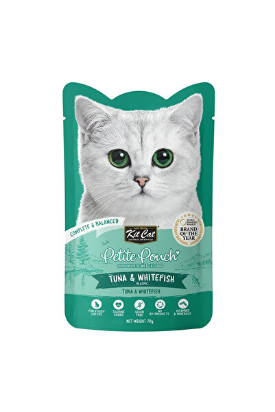 Kit Cat طعام قطط رطب فاخر في كيس صغير - التونة والسمك الأبيض في عجينة - 70 جرام