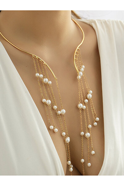 FridayIn Tassel ethnic style choker with pearl pendant necklace