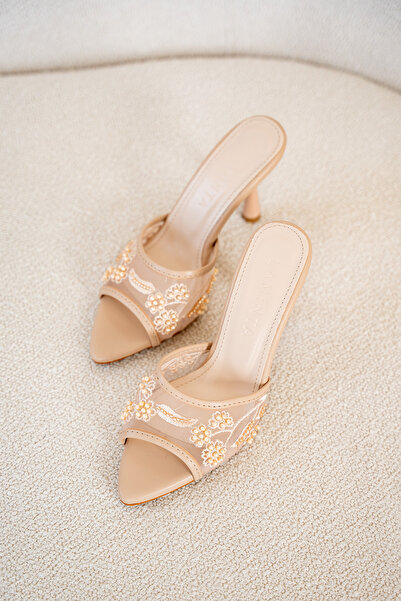 LAMİNTA Crit Processing Detailed Nude Women's Heeled Slippers