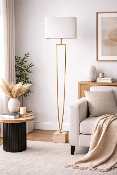 Crestj Modern Luxury Designer Floor Lamp with Elegant Gold Finish and Stone B...