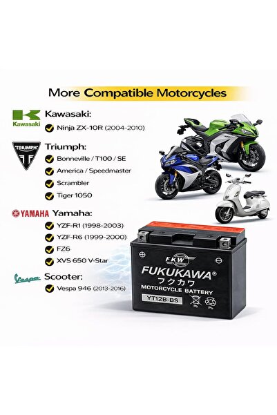 FUKUKAWA YT12B-BS Motorcycle Battery 12V 12Ah AGM Maintenance-Free