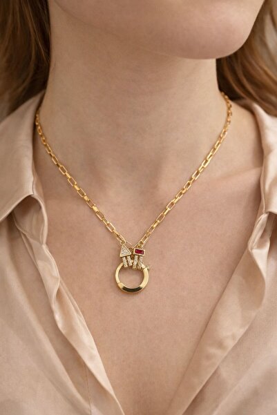Butik Gold Taşlı Çelik kolye
