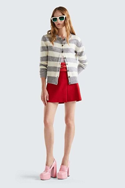 United Colors of Benetton Gray 100% Wool Striped Shetland Cardigan Model Code...