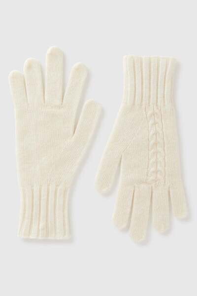 United Colors of Benetton Cream Women's / Girls' Wool Blended Ribbed Knit Glo...