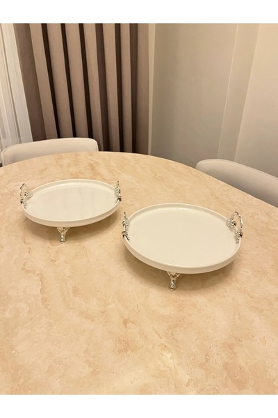 PONCİKPAZAR 2-Piece Silver Porcelain Presentation Bowl