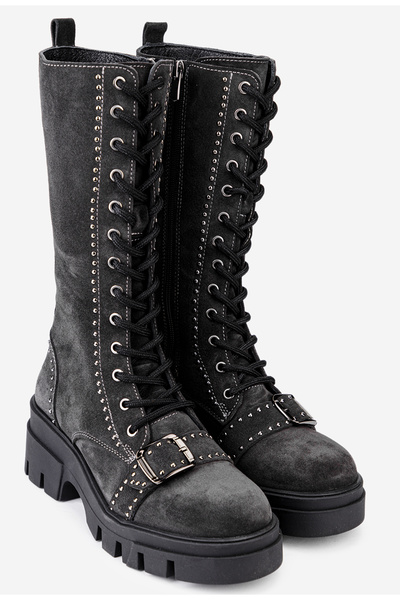 Dasha Women's high boots made of gray suede with studs
