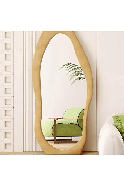 Decorhills مرآة كاملة الطول – تصميم عصري متموج غير منتظم، إطار من قماش المخمل...