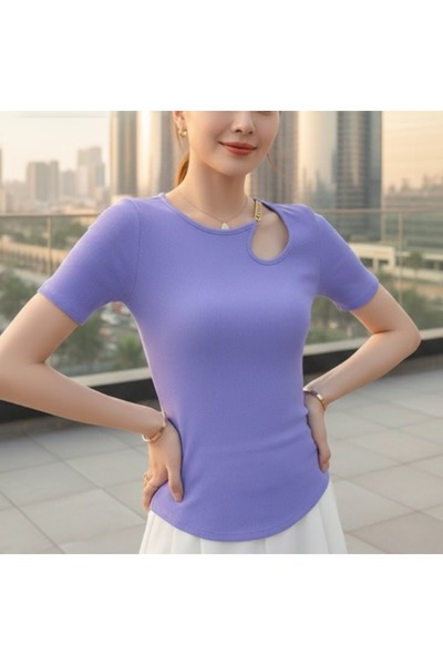 FASHION Solid Casual Cut Out Short Sleeve T-Shirt