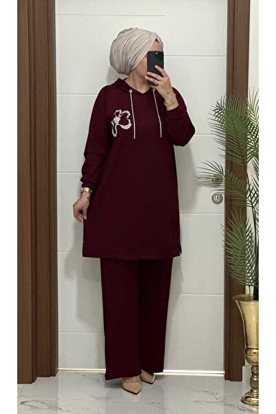 masalabiyem 6666 K 150 Bordo Flower Stone Oysho Set