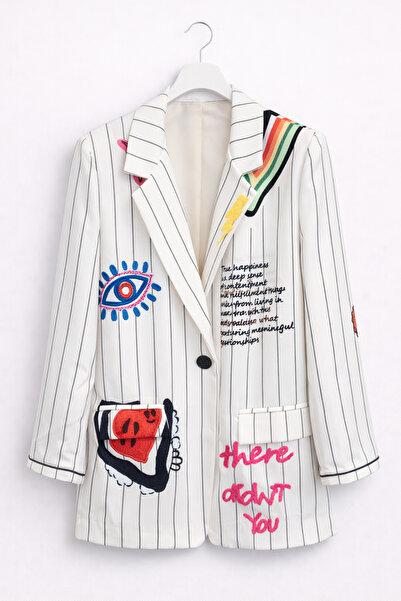 günay boutıque Striped and Printed Blazer Jacket