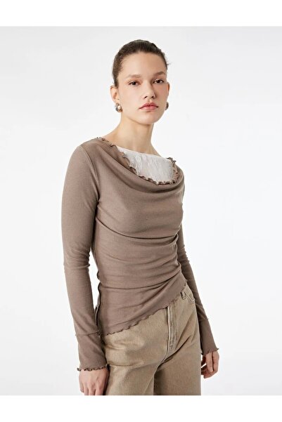 Koton Μπλούζα με μακριά μανίκια, ασύμμετρη εφαρμογή, δαντελένια λεπτομέρεια, ...