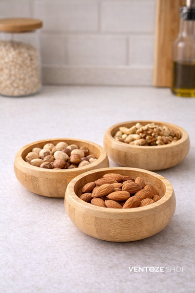 Ventoze Natural Mambu Wood Snack Bowl Set |   Sauce Bowl, Jam Bowl and Snack Presentation Bowl Set, 6 Pieces