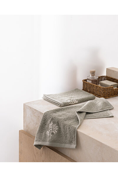 Madame Coco Selmor 2-Pack 100% Cotton Embroidered Hand Towels - Khaki - 30X45 cm
