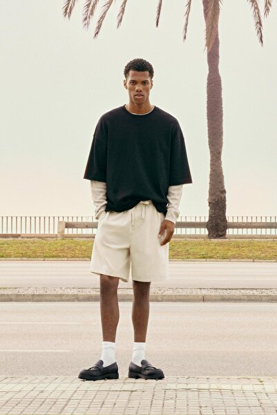 Pull & Bear شورت برمودا من مزيج الكتان