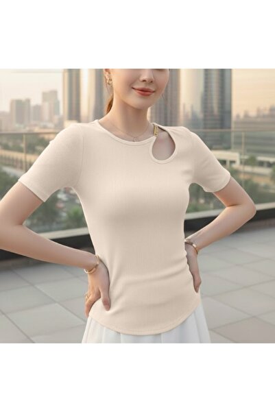 FASHION Solid Casual Cut Out Short Sleeve T-Shirt
