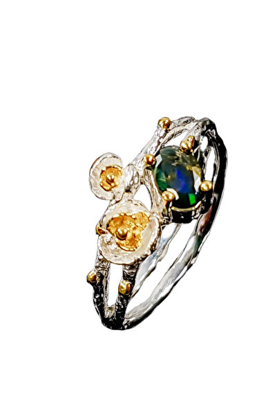 FashionBijoux Inel argint 925 floral cu opal negru, 8