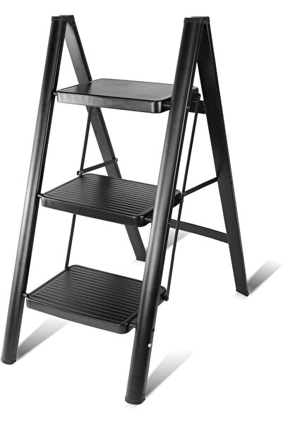 Decorhills 3 Step Ladder, Practical Folding Ladder, Wide Steps, Shelf Use, 15...