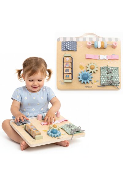 mamabrum Tablă Montessori din lemn cu activități senzoriale