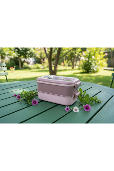 YAZICI 1.8 Lt 2-Tier Nutrition Container with Fork and Spoon, Portable Practi...