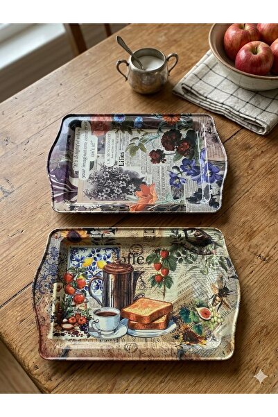 ATAGİFT HEDİYELİK 2 Li Nostaljik Metal Kare Küçük Boy Tepsi