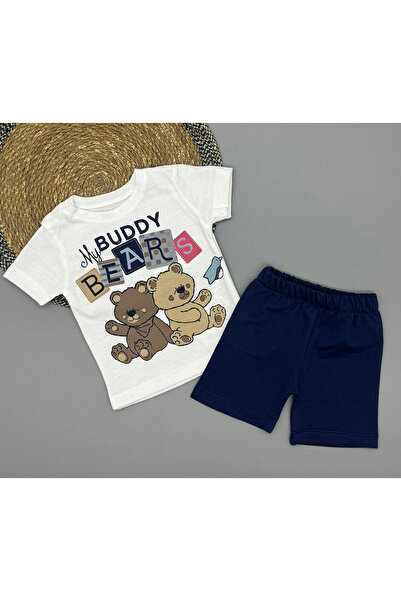 Poppy طقم شورت وتي شيرت مطبوع عليه دب للأطفال الأولاد - من 6 إلى 18 شهرًا