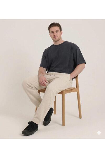 barozzi Men's Baggy Loose Fit Pique Trousers, Straight, Wrinkle-Free