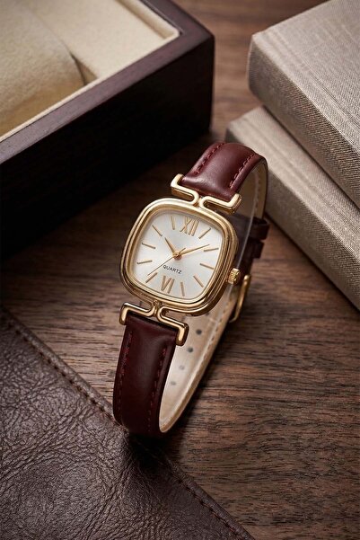 İnogge Henna Luxury Women's Wristwatch - Vintage Square Case Gold Detailed Bu...