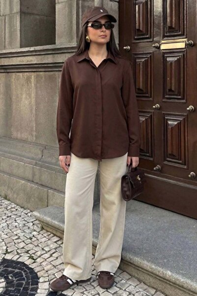 Madmext Brown Modern Cut Women's Shirt Mg2674