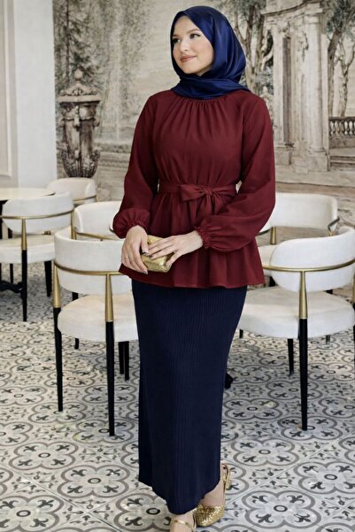 CNG MODA Hijab Belted Sleeve Gathered Shirt