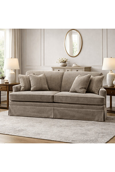 Roots Furniture كنبة كلاسيكية من نوهابابتين بلون بيج مع تنورة