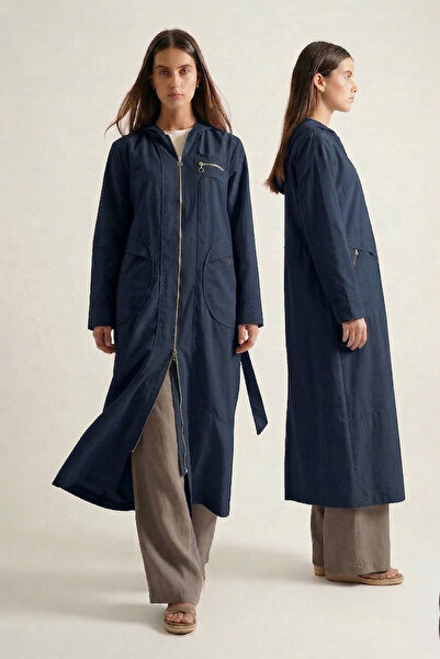 Ceremony Hooded Round Bag with Pocket and Zipper Safari Cap 813 Navy Blue