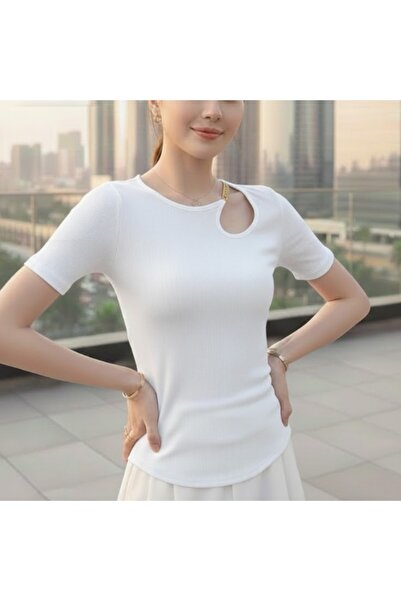 FASHION Solid Casual Cut Out Short Sleeve T-Shirt