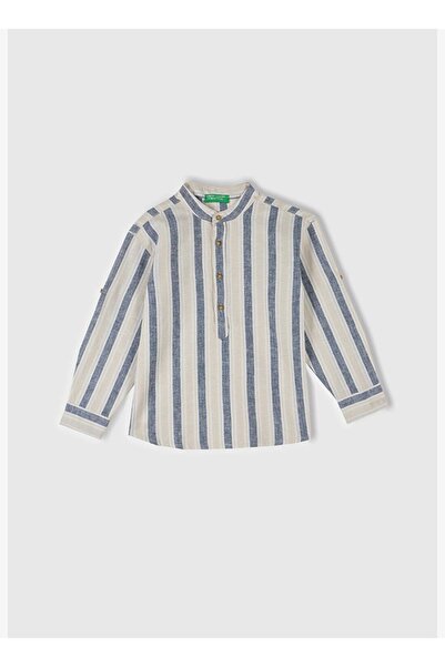 United Colors of Benetton Cămașă cu guler în vârf, în dungi, din amestec de i...