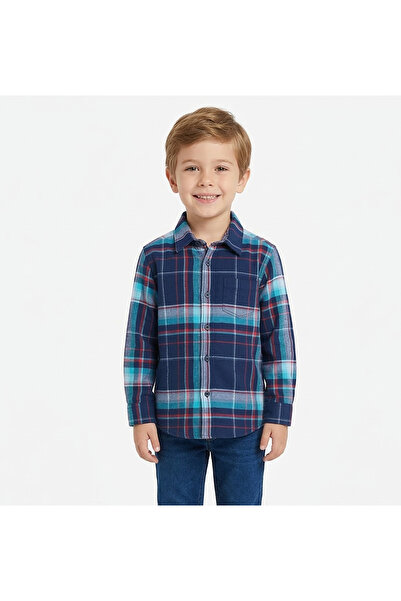 ETEN Toddler Boys Long Sleeve Checked Shirt – Navy Plaid