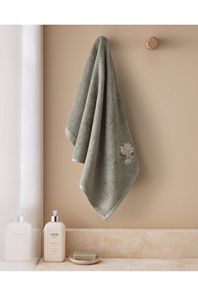 Madame Coco Selmor %100 Pamuk Nakışlı Yüz Havlusu - Haki - 50x76 cm