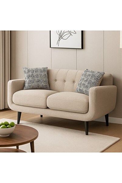 Roots Furniture كنبة لشخصين بلون ديبوسي كابتشينو مع وسادتين