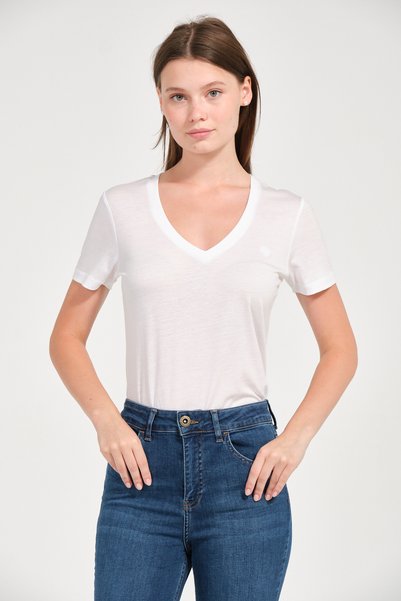 MSW Women's Regular Fit Lyocell V-Neck Basic T-Shirt