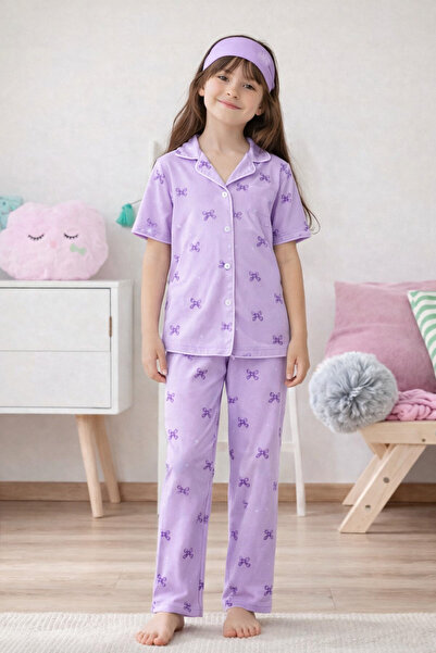 zahider Kız çocuk pamuklu düğmeli yazlık kısa kollu pijama takımı