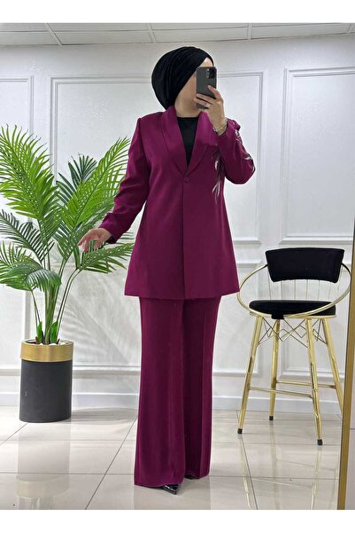masalabiyem 2752 K200 طقم سترة فوشيا مطرزة الأكمام
